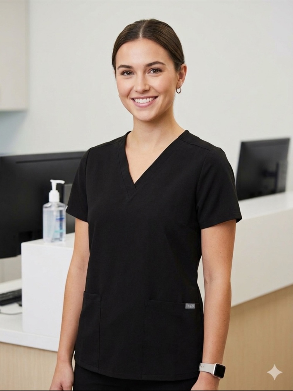 Figs Black V-Neck Scrub Top